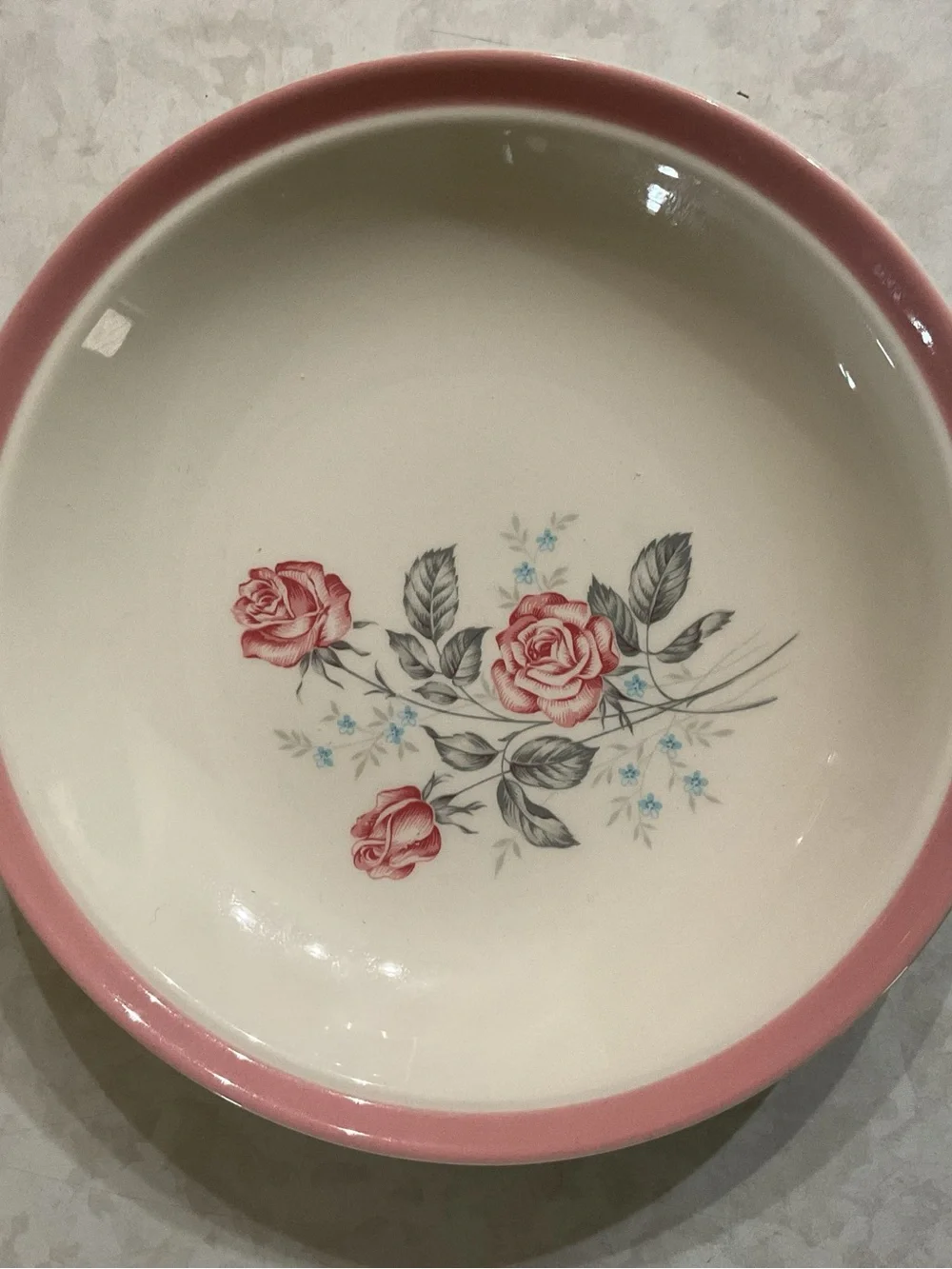 Vintage Floral Serving Bowl with Pink Rim. Set of 4